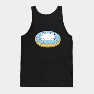 Cute white kitten eating a big blue doughnut with sprinkles on top of it Tank Top